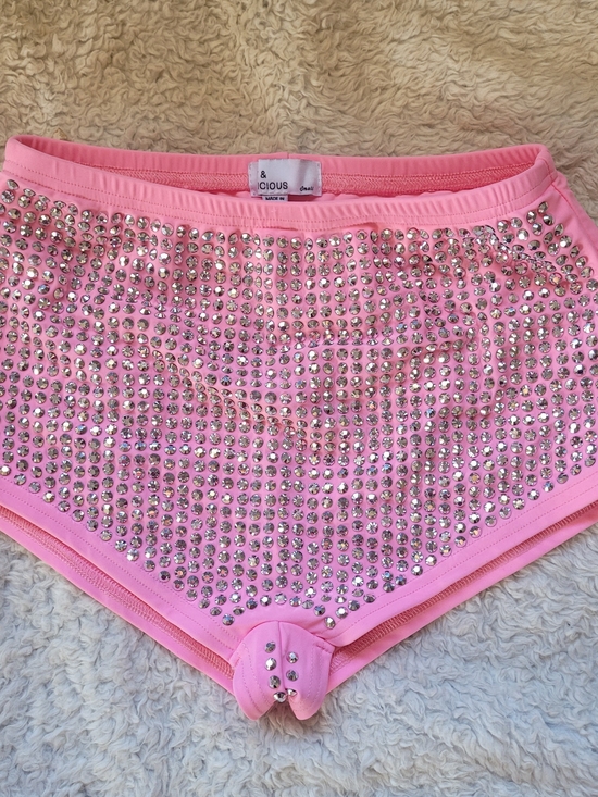 Hot & Delicious Pants - Hot & Delicious Showstopper Rhinestones High Waisted Shorts Pink Small